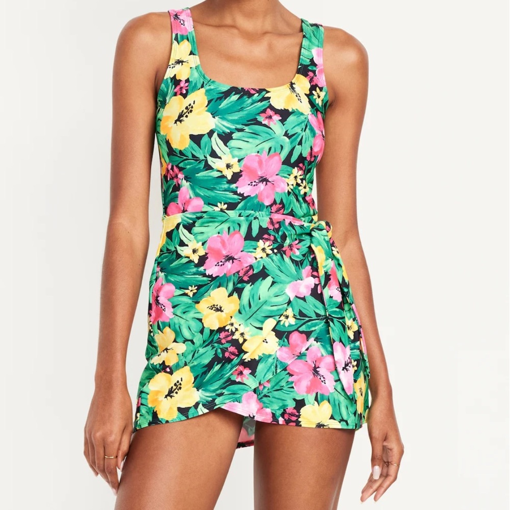 Old Navy  Side-Tie Swim Dress | Tropical Floral (NWT)
